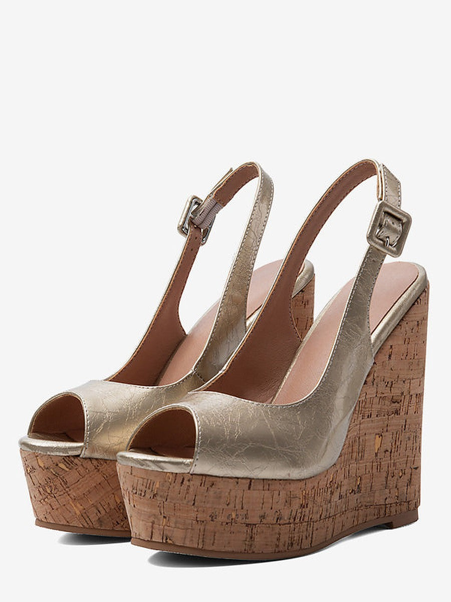 Gold Open-Toe Slingback Platform Court Shoes — view 1