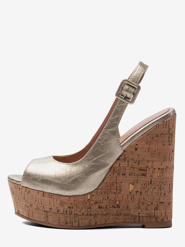 Gold Open-Toe Slingback Platform Court Shoes — view 2