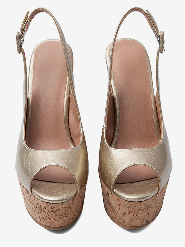 Gold Open-Toe Slingback Platform Court Shoes — view 3