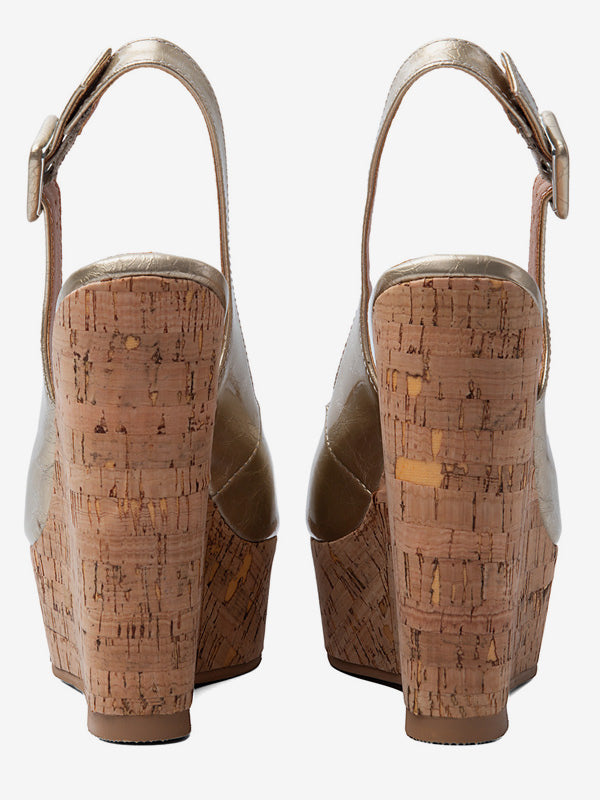 Gold Open-Toe Slingback Platform Court Shoes — view 4