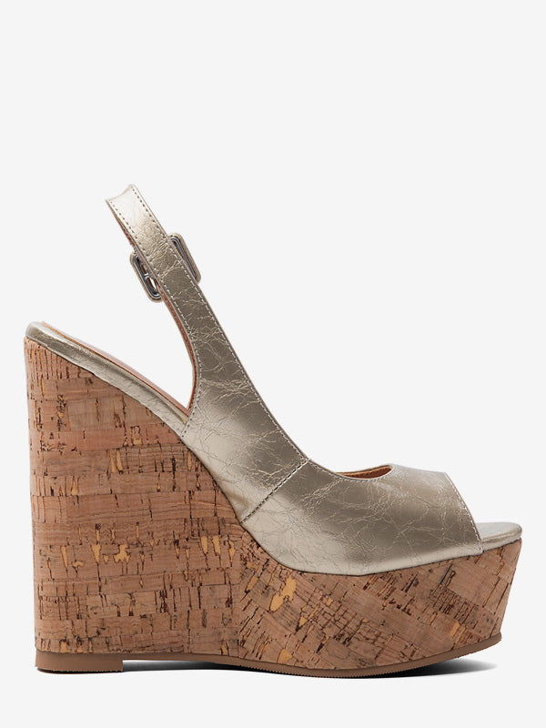 Gold Open-Toe Slingback Platform Court Shoes — view 5