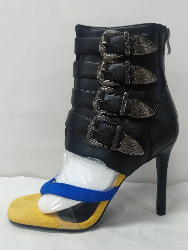 Yellow Buckle Embellished Gladiator Sandals — view 8