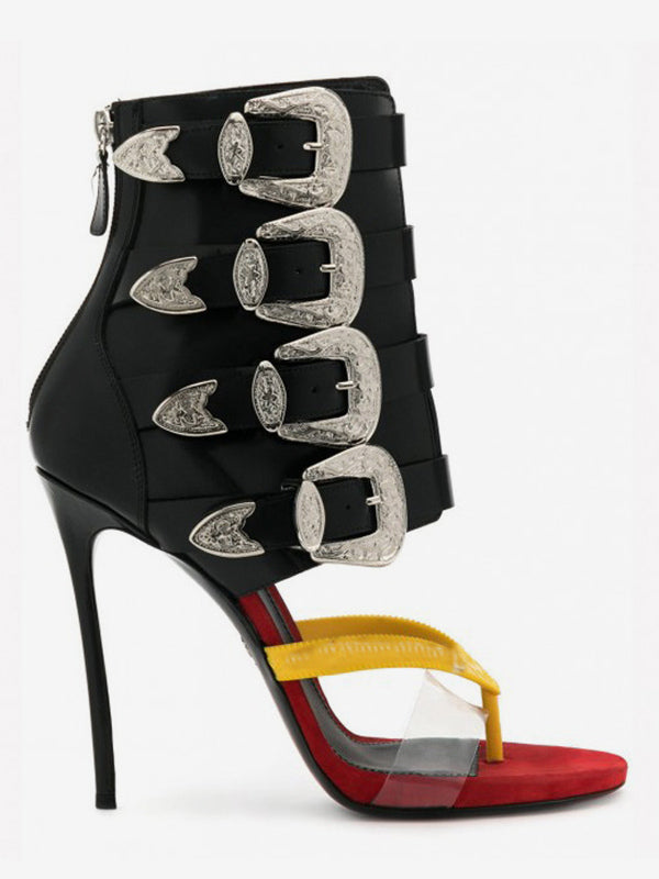 Yellow Buckle Embellished Gladiator Sandals — view 2
