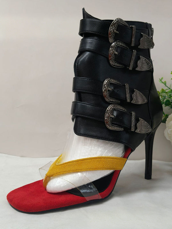 Yellow Buckle Embellished Gladiator Sandals — view 3
