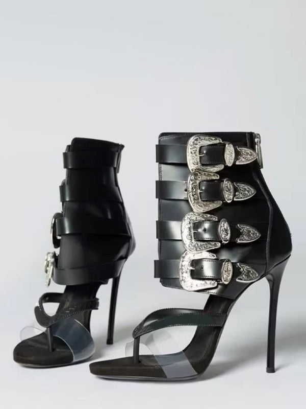 Yellow Buckle Embellished Gladiator Sandals — view 4