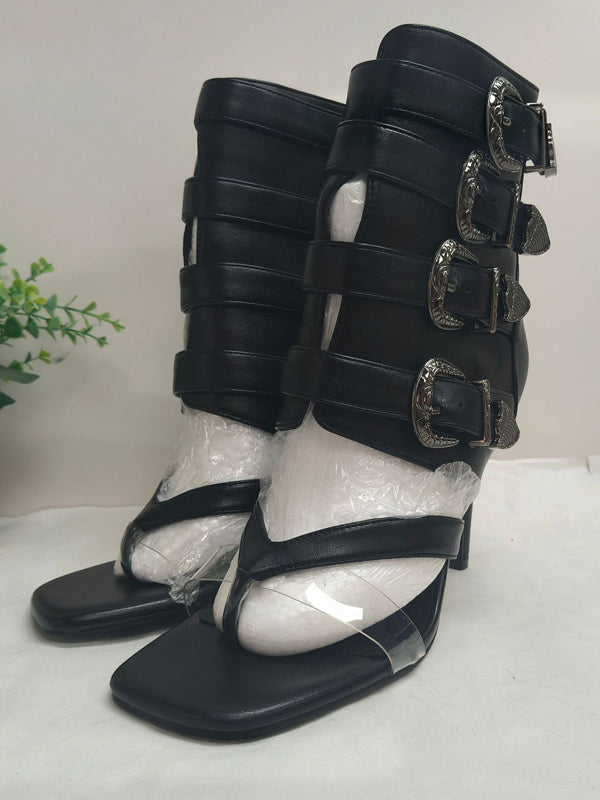 Yellow Buckle Embellished Gladiator Sandals — view 5