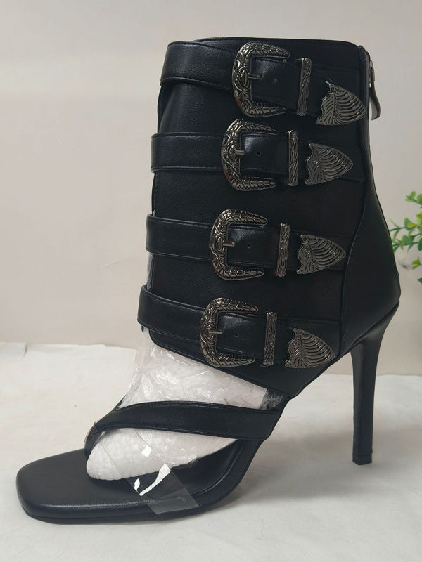 Yellow Buckle Embellished Gladiator Sandals — view 6
