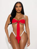 red lace up bikini set — view 8