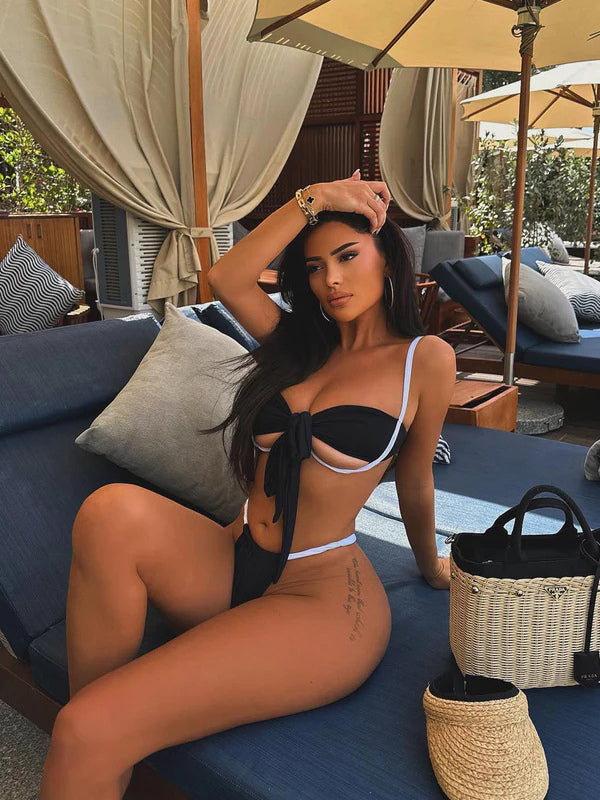 red lace up bikini set — view 7
