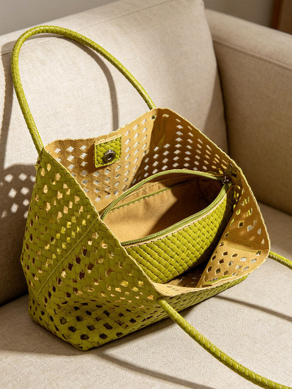 green woven handbag — view 3