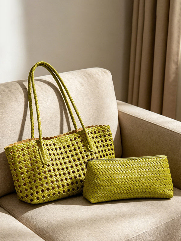 green woven handbag — view 2