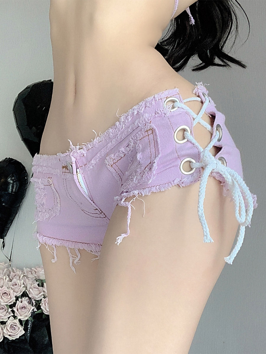 Lilac Lace-Up Denim Jeans — view 1