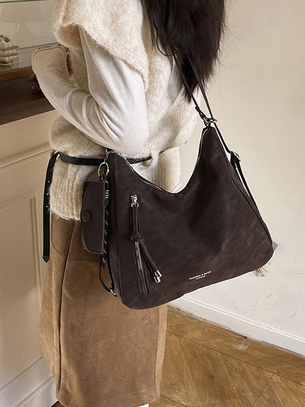 brown suede effect handbag — view 9