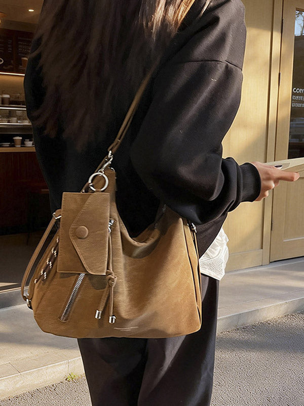 brown suede effect handbag — view 4