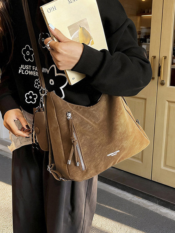 brown suede effect handbag — view 5