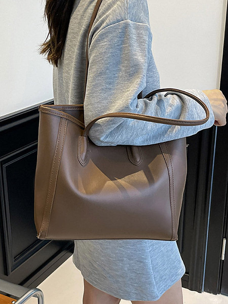 Brown Contrast Panel Handbag — view 1