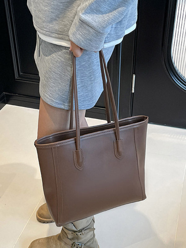 brown contrast panel handbag — view 4
