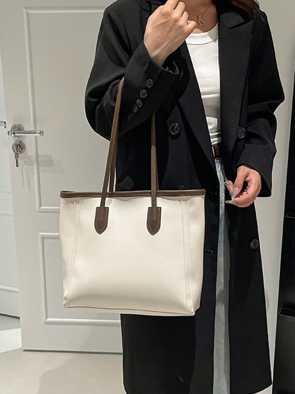 brown contrast panel handbag — view 9