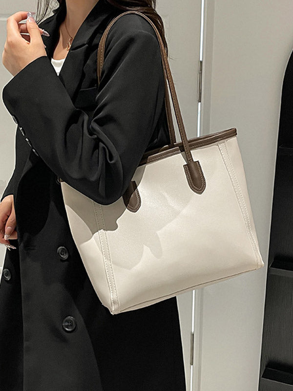 brown contrast panel handbag — view 11