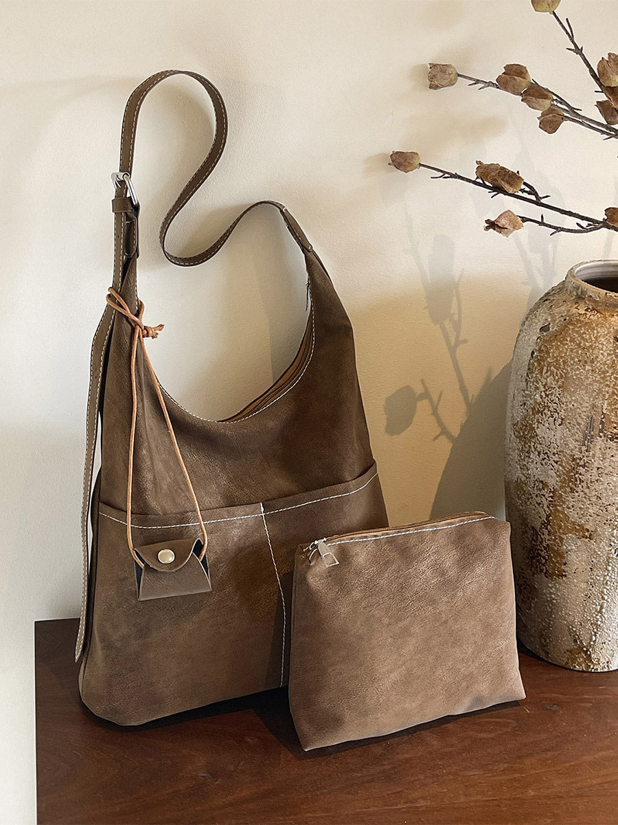 Brown Suede-Effect Contrast Panel Mini Handbag — view 1