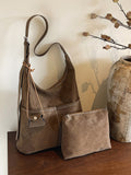 Brown Suede-Effect Contrast Panel Mini Handbag — view 1