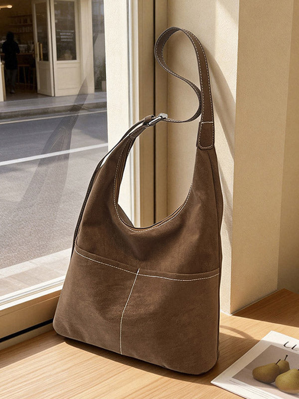 brown suede effect contrast panel mini handbag — view 2