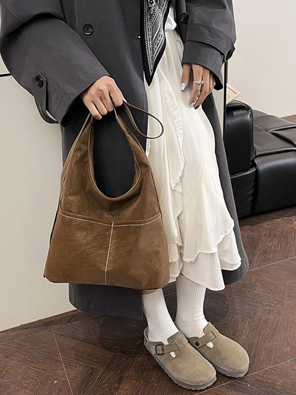 brown suede effect contrast panel mini handbag — view 3