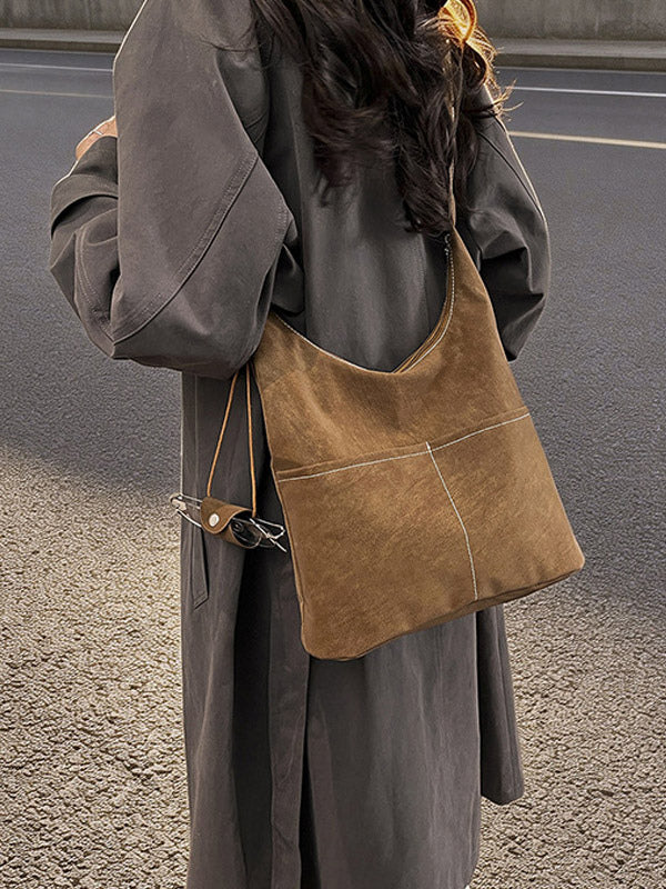 brown suede effect contrast panel mini handbag — view 4