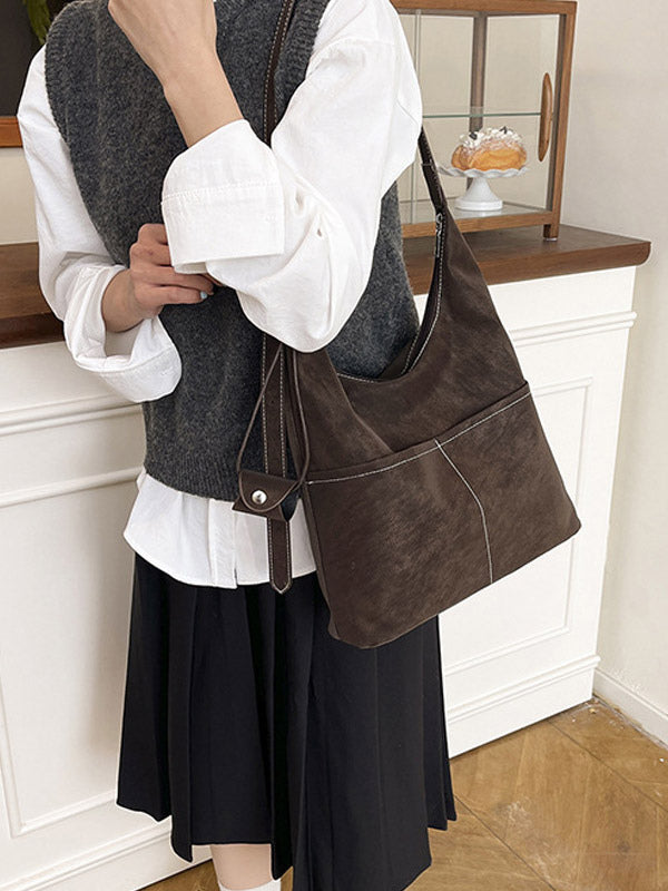 brown suede effect contrast panel mini handbag — view 6