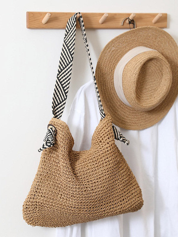 brown striped handbag — view 1