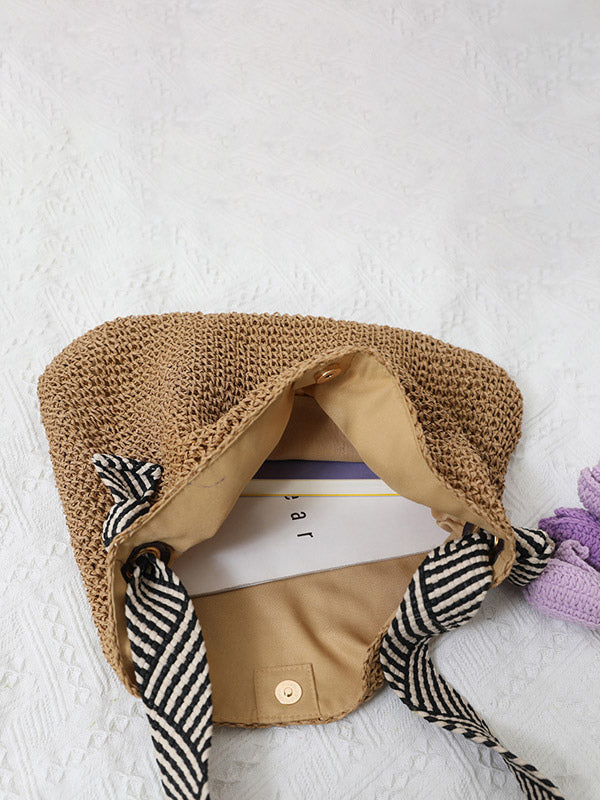 brown striped handbag — view 4