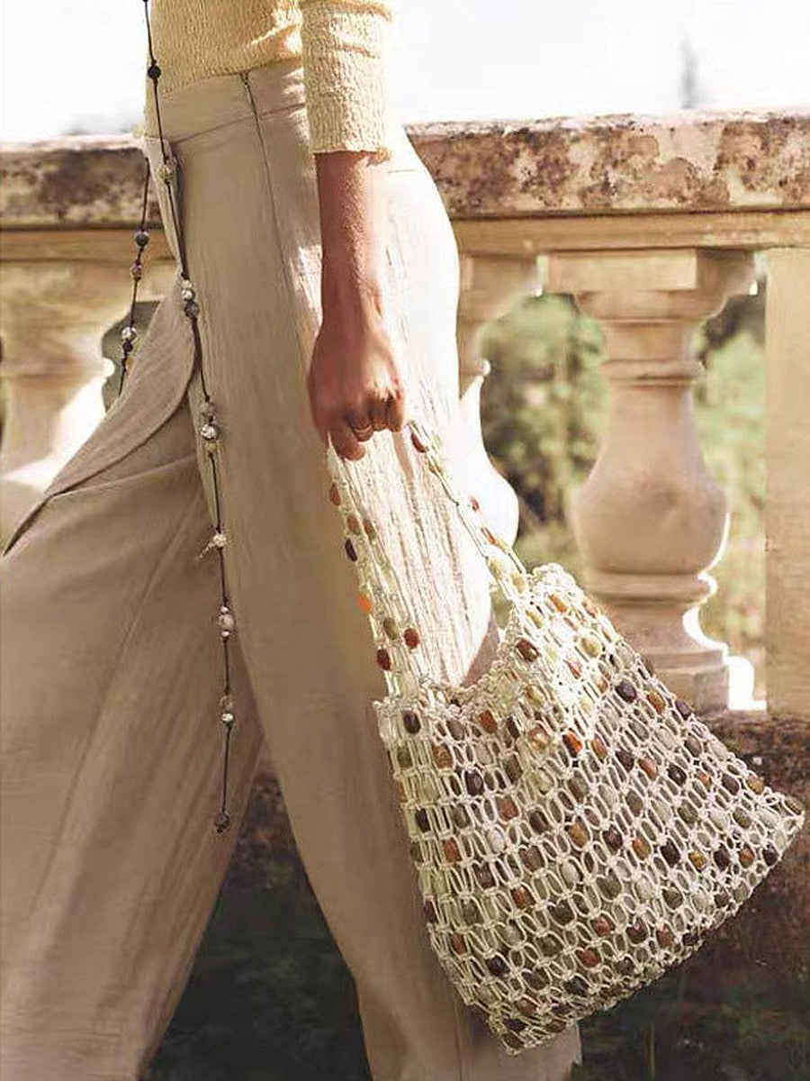 Apricot Beaded Sheer Knitted Handbag — view 1