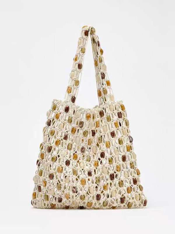 apricot beaded sheer knitted handbag — view 3