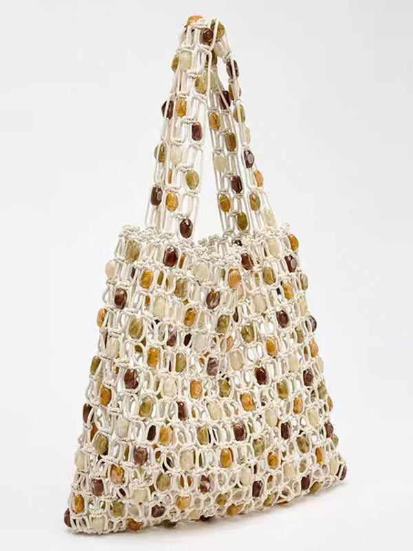 apricot beaded sheer knitted handbag — view 4