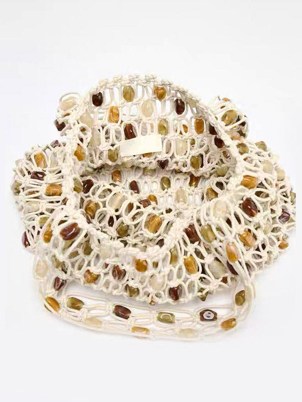 apricot beaded sheer knitted handbag — view 6