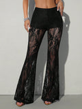 Black High-Waisted Floral Lace Trousers — view 1
