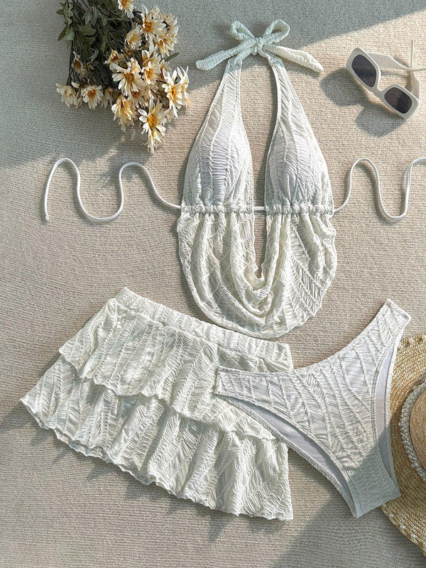yellow v neck halter neck ruffle bikini set — view 4