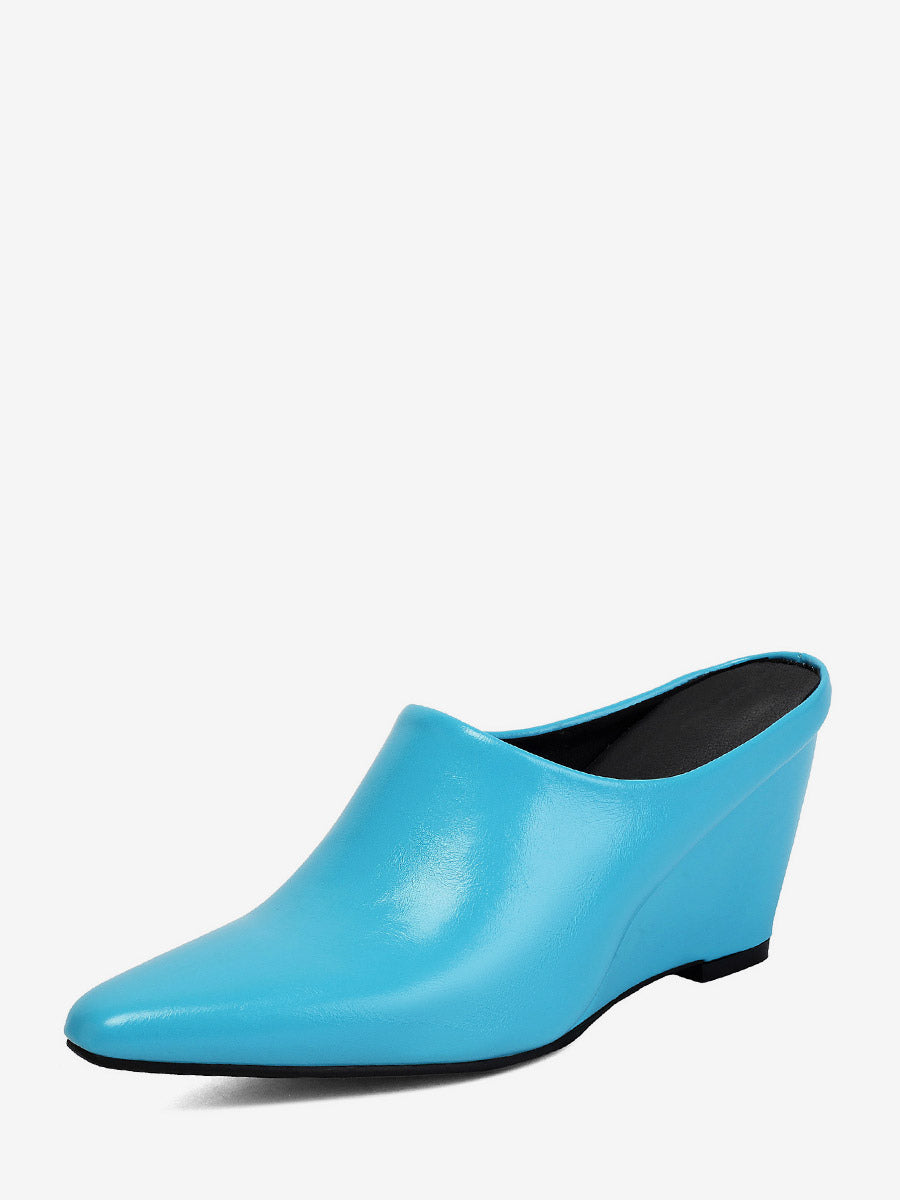 yellow pointed toe wedge slip on mules — view 3