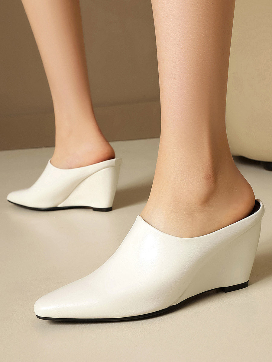 yellow pointed toe wedge slip on mules — view 4