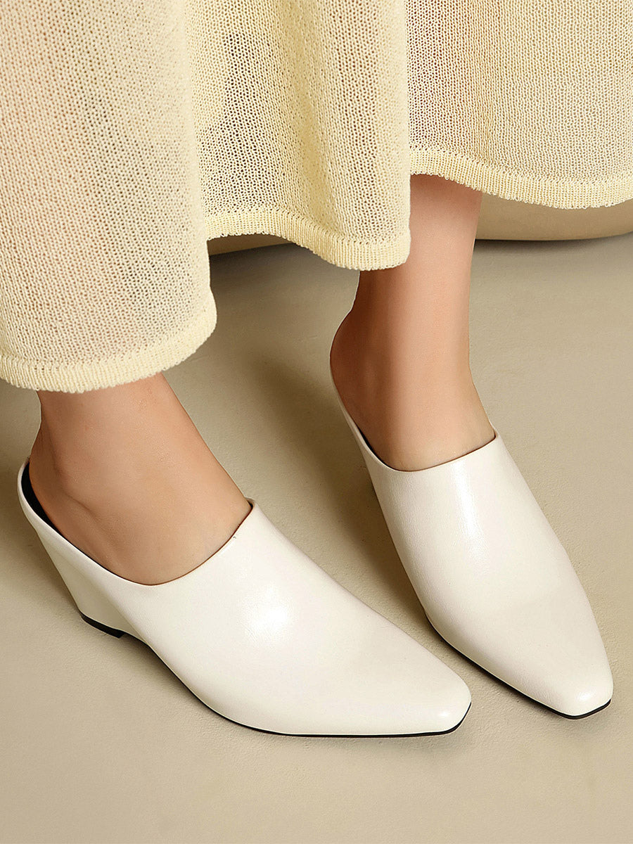 yellow pointed toe wedge slip on mules — view 5