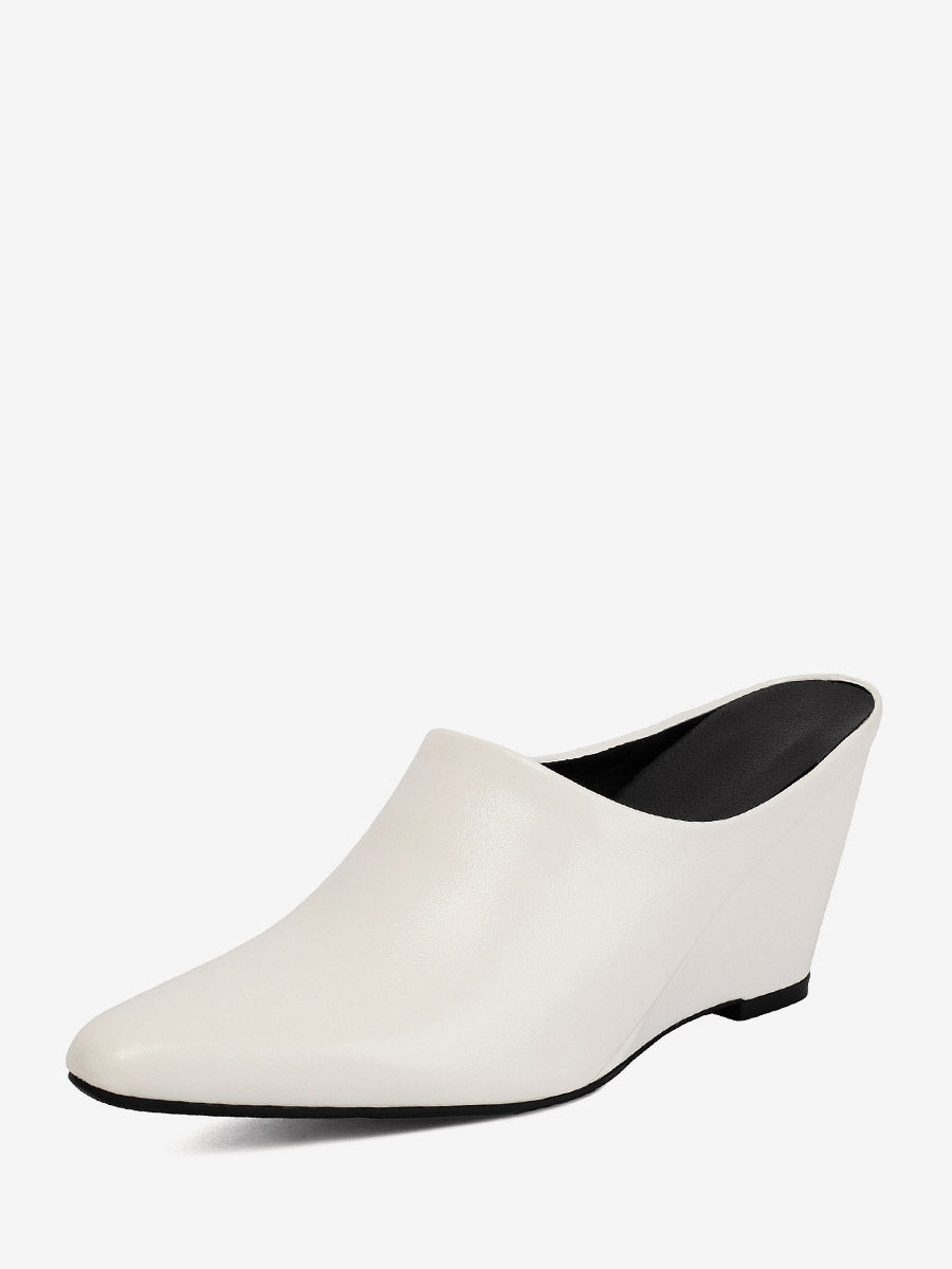 yellow pointed toe wedge slip on mules — view 6