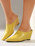 yellow pointed toe wedge slip on mules — view 7