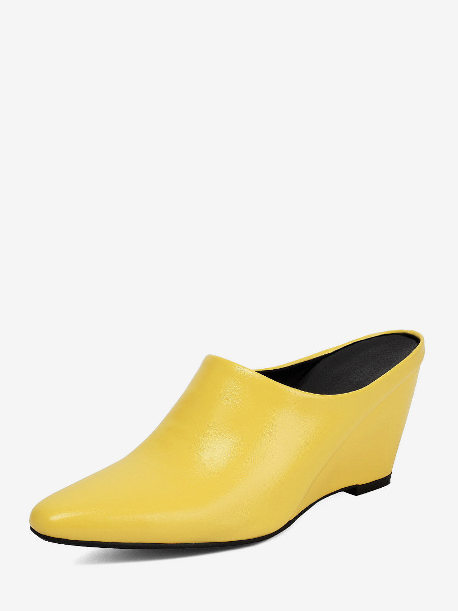 Yellow Pointed-Toe Wedge Slip-On Mules — view 9
