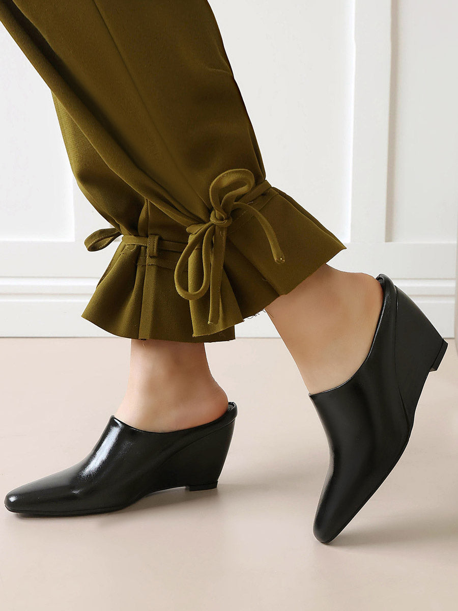 yellow pointed toe wedge slip on mules — view 10