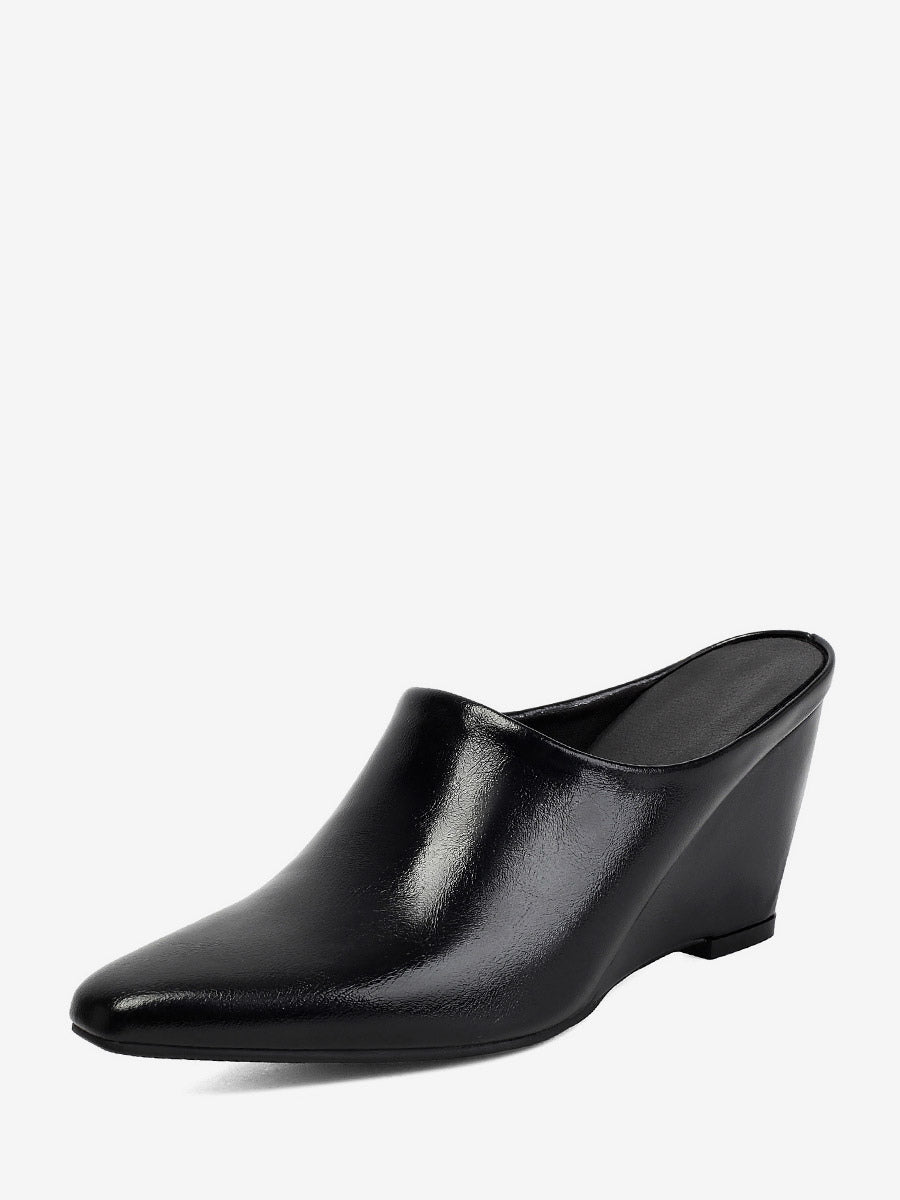 yellow pointed toe wedge slip on mules — view 11