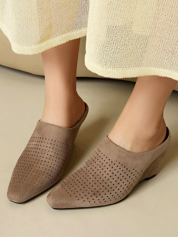 apricot pointed toe wedge suede effect mules — view 9