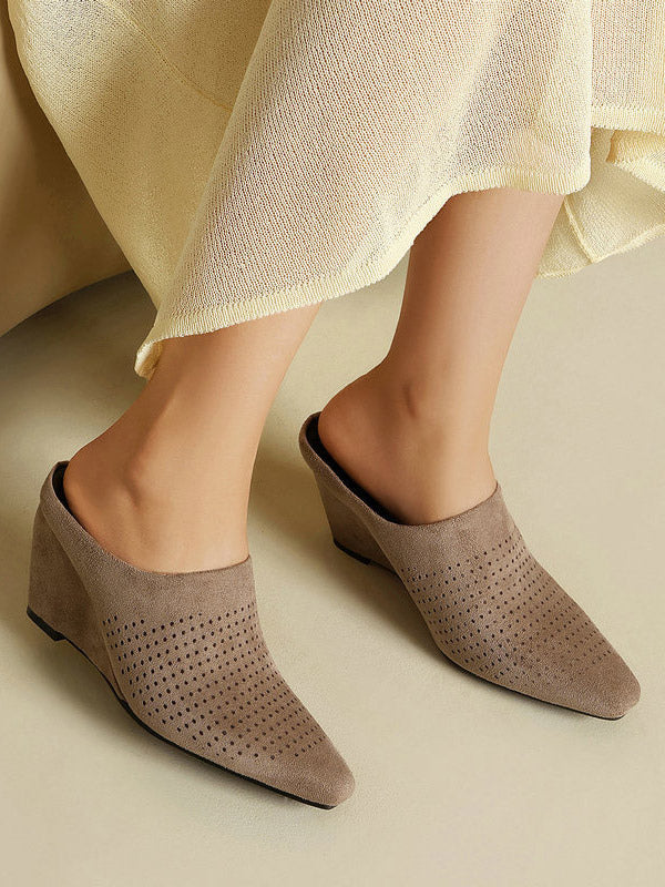 apricot pointed toe wedge suede effect mules — view 10