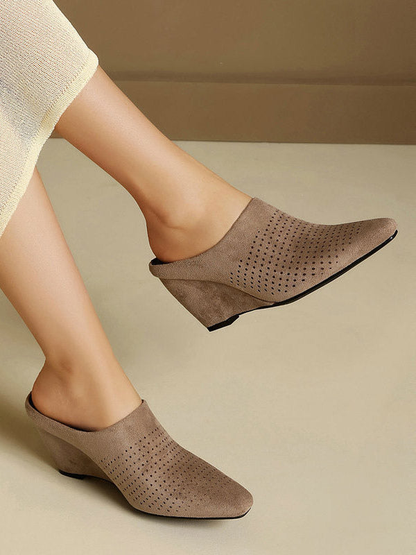 Apricot Pointed-Toe Wedge Suede-Effect Mules — view 11