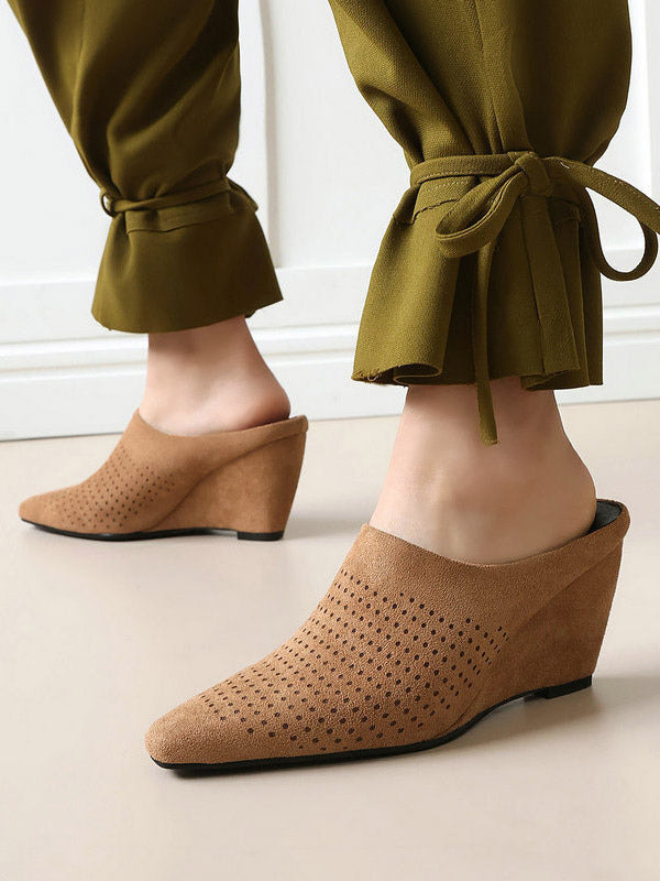 apricot pointed toe wedge suede effect mules — view 1