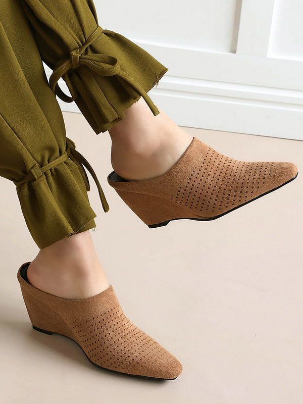 apricot pointed toe wedge suede effect mules — view 2